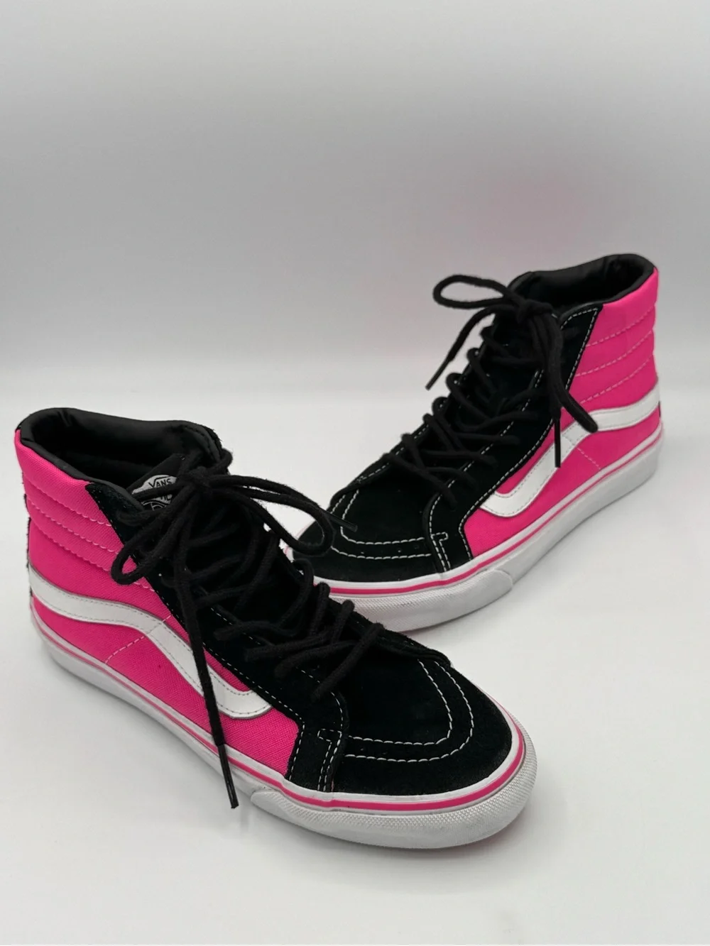 Vans Sk8- HiSlim Retro High Top Sneakers- Hot Pink and Black